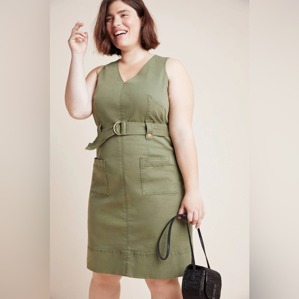 Anthropologie Maeve Oona Utility Dress size 14 Army Green